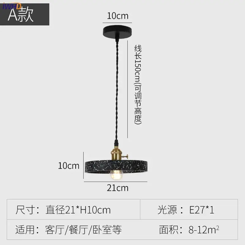 Modern black speckled decorbites cement pendant lamp with brass finish and adjustable 150cm cord for kitchen decor