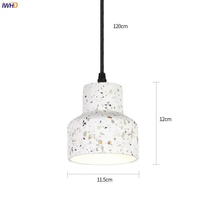White terrazzo decorbites cement pendant lamp with black cord and speckled texture for modern kitchen decor