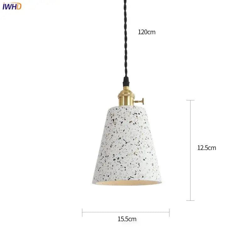 Modern black speckled cement pendant lamp with white terrazzo shade, brass fixture, and twisted cord by decorbites cement pendant