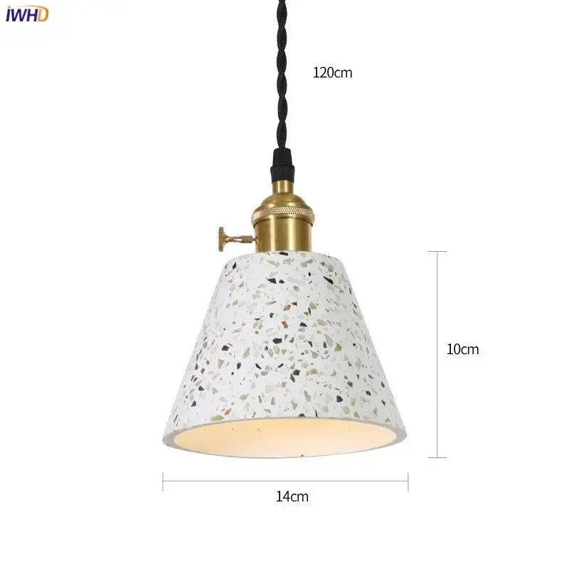 Modern black speckled decorbites cement pendant lamp with white terrazzo shade brass finish and black twisted cord