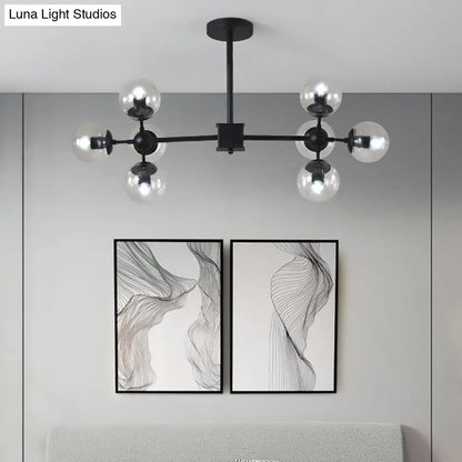 Lámpara de techo colgante moderna de esfera negra con pantallas de cristal transparente - 8/12 luces