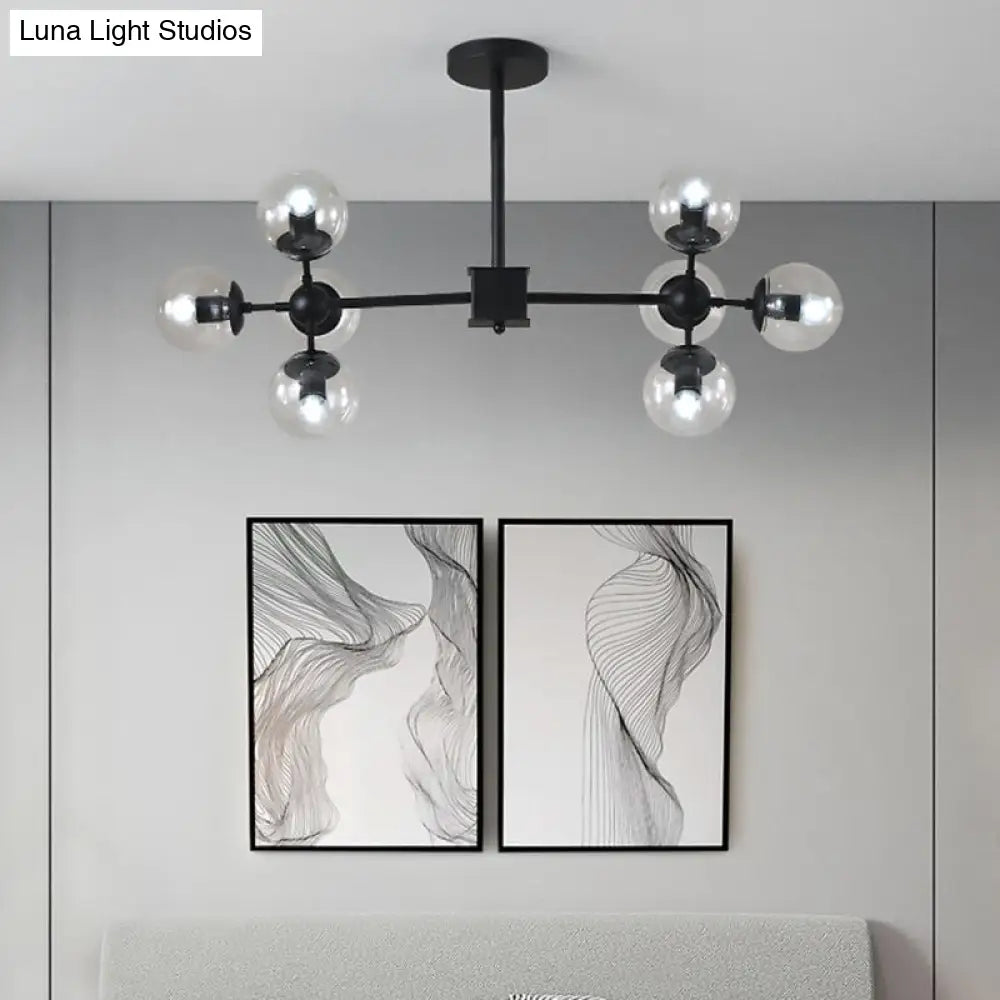 Lámpara de techo colgante moderna de esfera negra con pantallas de cristal transparente - 8/12 luces