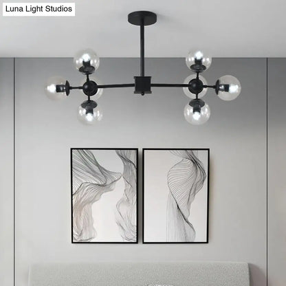 Lámpara de techo colgante moderna de esfera negra con pantallas de cristal transparente - 8/12 luces