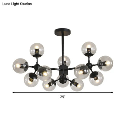 Lámpara de techo colgante moderna de esfera negra con pantallas de cristal transparente - 8/12 luces