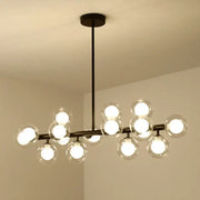 Modern black spherical glass ceiling light dining room chandelier with clear glass globe bulbs and metal frame
