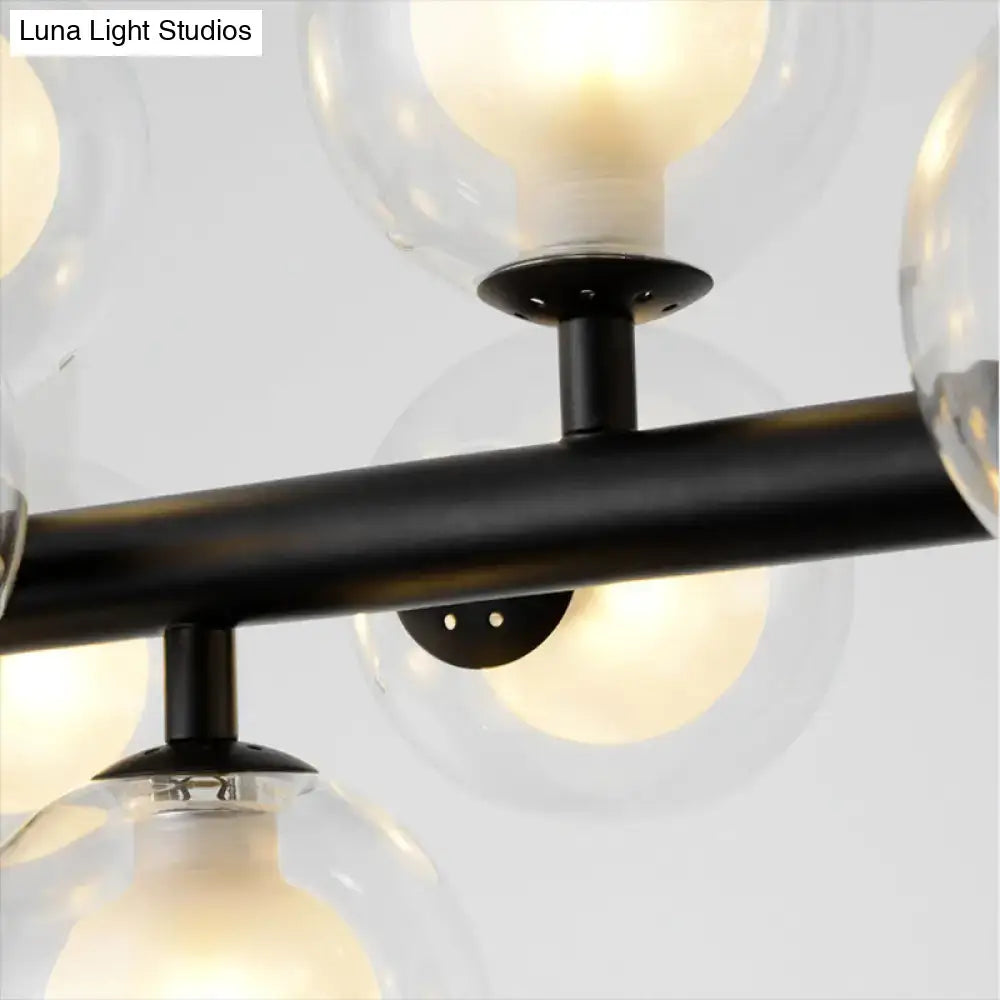 Modern black metal ceiling light with spherical glass globe shades for dining room chandelier lighting type