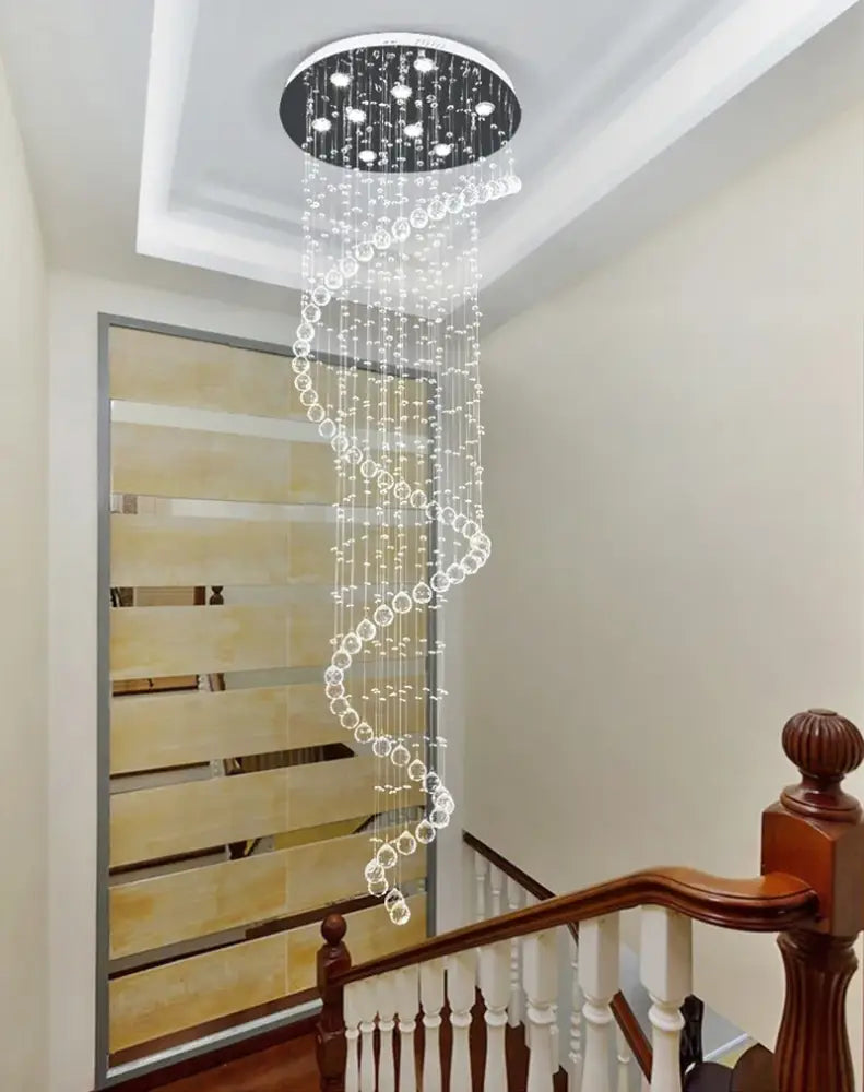 Modern black spiral decorbites crystal pendant chandelier with cascading clear glass beads for bedroom lighting