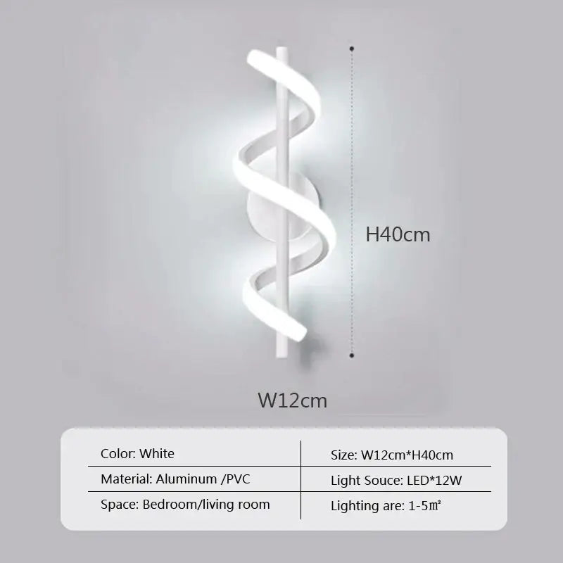 Modern black spiral led wall lamp with sleek aluminum and pvc design wall lamp 40cm tall by 12cm wide
