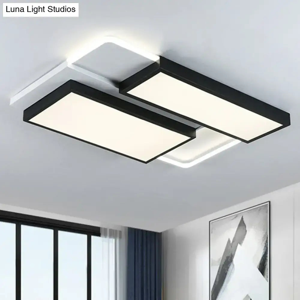 DecorBites modern black splicing rectangle LED flush ceiling light fixture with acrylic panels emitting soft white light