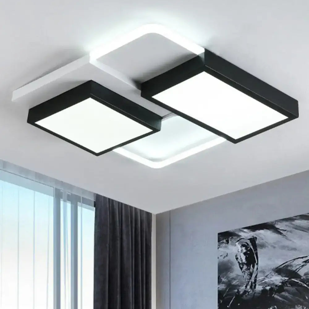 DecorBites™ modern black splicing rectangle LED flush ceiling light fixture with acrylic design and integrated ambient lighting