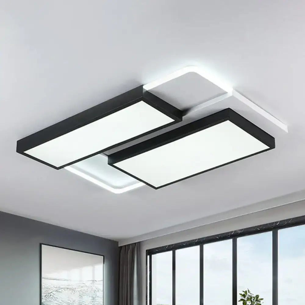 DecorBites modern black splicing rectangle LED flush ceiling light fixture with acrylic overlapping illuminated panels