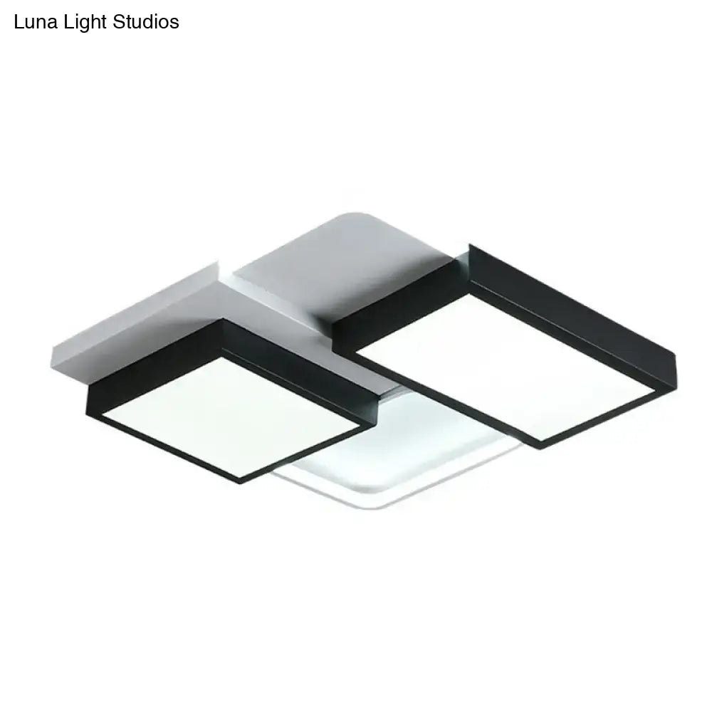 DecorBites™ modern black and silver rectangular LED flush ceiling light fixture with sleek acrylic design