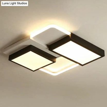 Modern Black Splicing Rectangle LED Flush Ceiling Light Fixture - Acrylic Design with Sleek Style