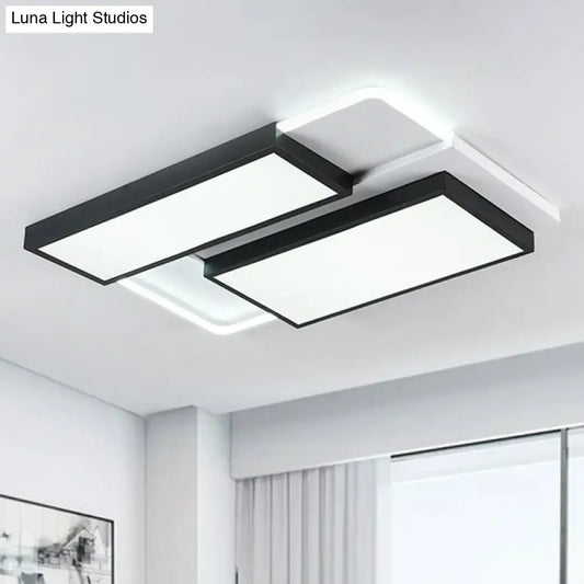 Modern Black Splicing Rectangle LED Flush Ceiling Light Fixture - Acrylic Design with Sleek Style