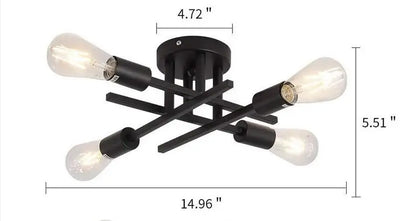 Modern Black Sputnik Chandelier Flush Mount - 4 lamps Black - Chandelier