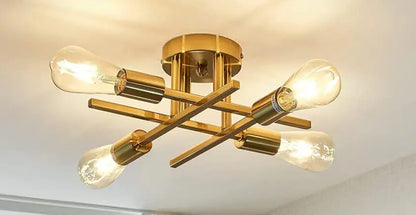 Modern Black Sputnik Chandelier Flush Mount - 4 lamps Gold - Chandelier