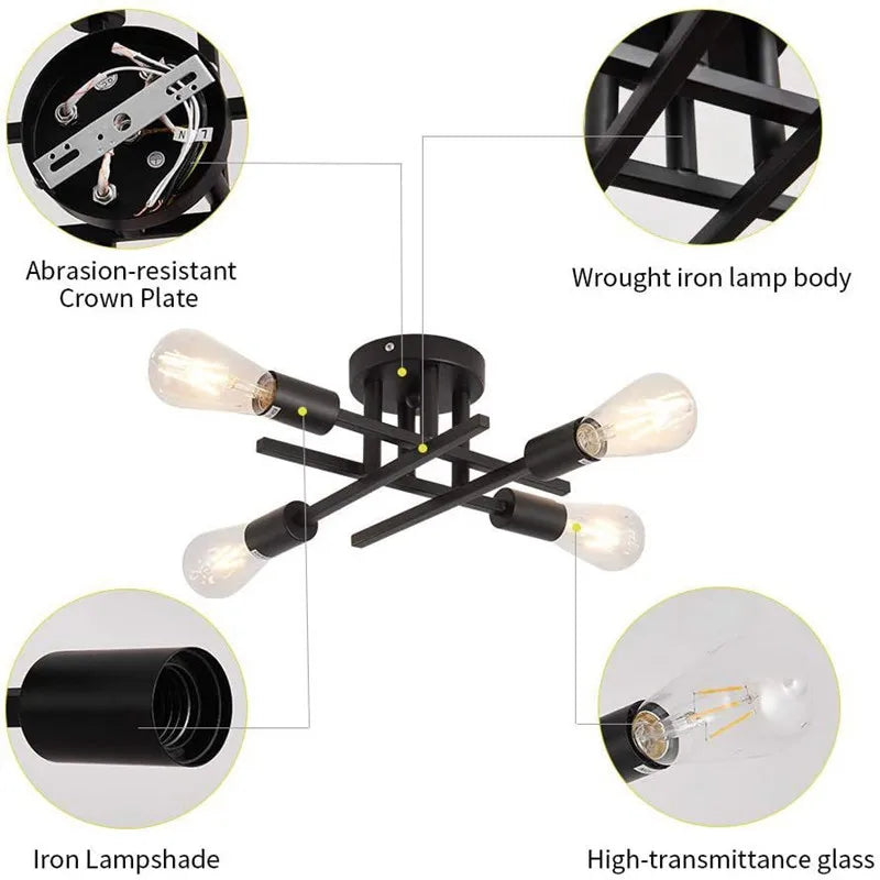 Modern Black Sputnik Chandelier Flush Mount - Chandelier