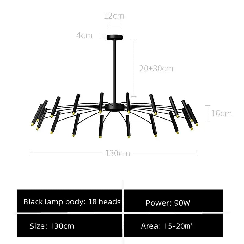 Modern black sputnik chandelier with 18 slender arms and gold-tipped ends metal light fixture by decorbites black sputnik