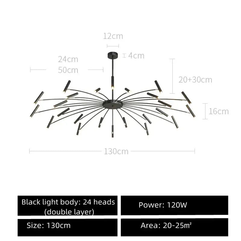 Modern black sputnik chandelier with 24 angular metal light heads by decorbites black for living room decor