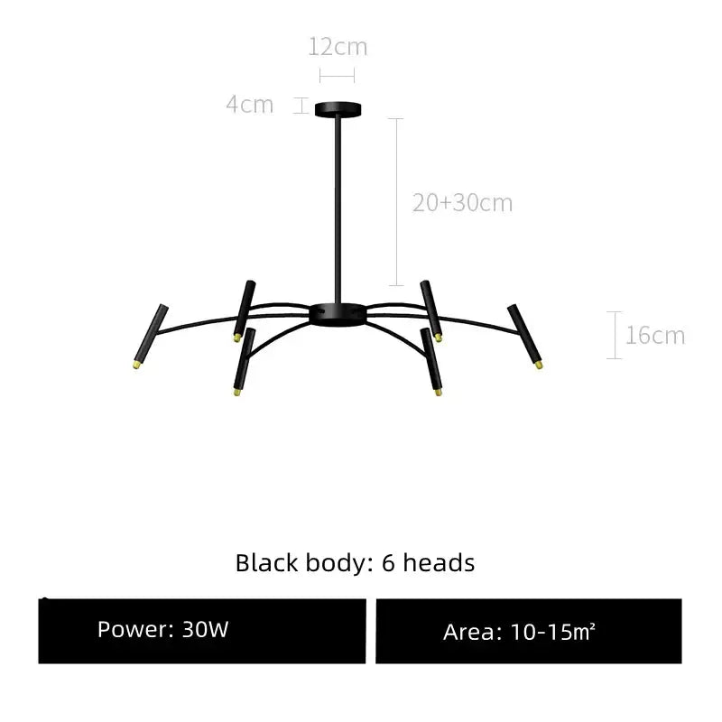 Modern black sputnik chandelier metal light fixture with six slender arms and gold tipped ends for living room decorbites black sputnik