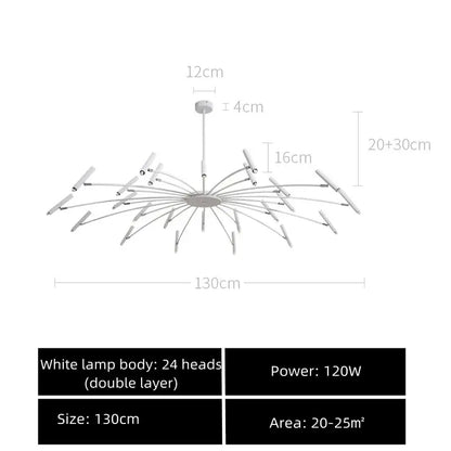 Modern black sputnik chandelier with 24 white led light heads in a radial pattern metal living room fixture decorbites black sputnik