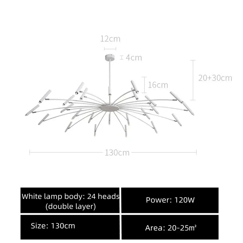 Modern black sputnik chandelier with 24 white led light heads in a radial pattern metal living room fixture decorbites black sputnik