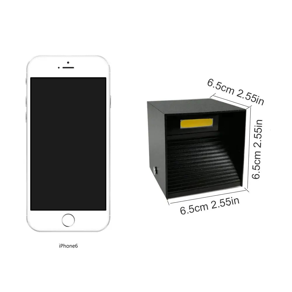 Modern black square 12w cob led wall lamp with yellow illuminated panel and horizontal slats for living room decorbites 12w cob