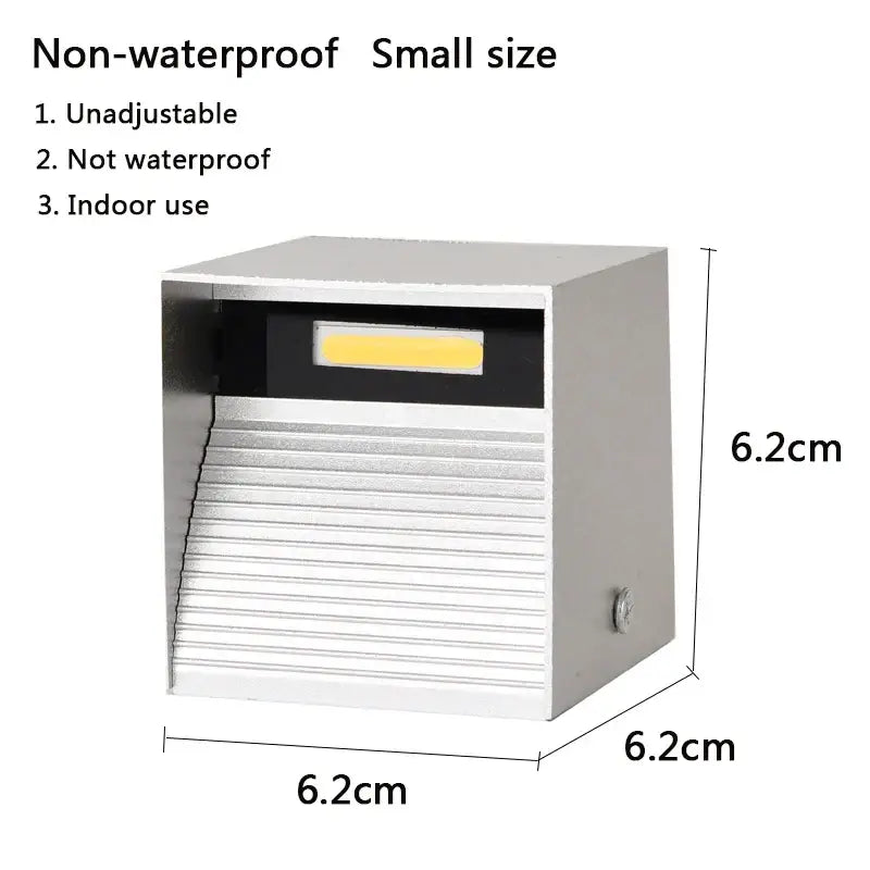 Silver square indoor wall lamp with ribbed front panel and yellow led strip for decorbites 12w cob led lighting