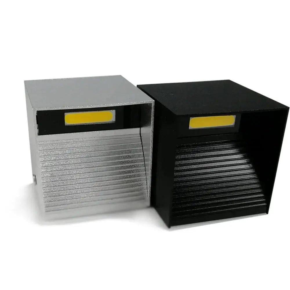 Modern black square 12w cob led wall lamp with silver and black ribbed textured outdoor step lights for living room decorbites 12w cob