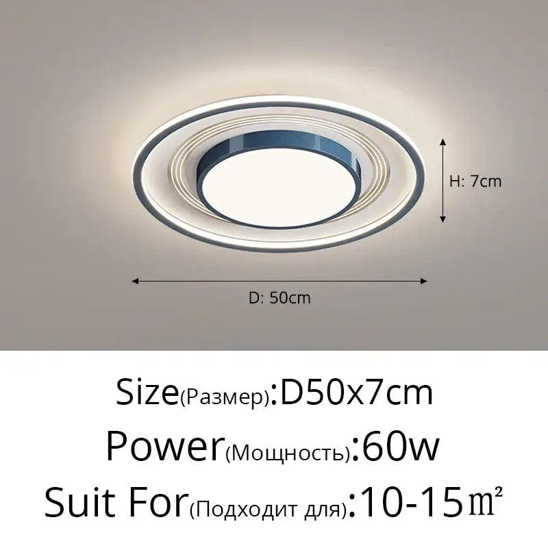 Modern black square led ceiling light with a sleek silver metallic circular frame and concentric rings for living room decorbites led ceiling