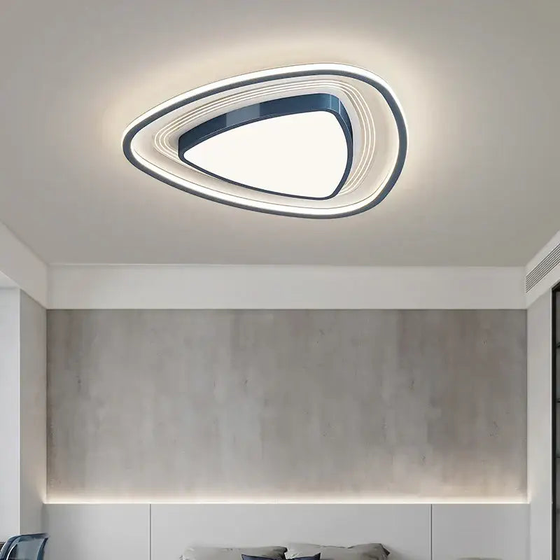 Modern black square led ceiling light with sleek white and dark blue frame featuring concentric led rings for ambient decorbites led ceiling illumination