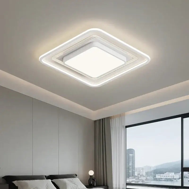 Modern black square led ceiling light with layered white led rings and minimalist design for living room decorbites led ceiling