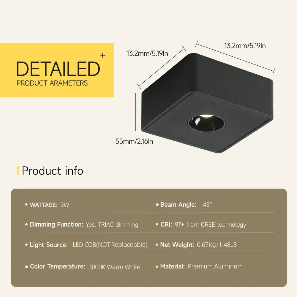 Modern black square led ceiling light made of premium aluminum for living room recessed decorbites 12w fixture