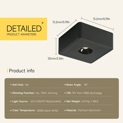 Modern black square led ceiling light made of premium aluminum for living room recessed decorbites 12w fixture