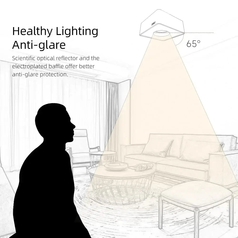 White ceiling-mounted projector with 65-degree beam angle paired with modern black square led ceiling light decorbites 12w