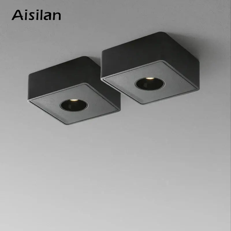 Modern black square led ceiling light with recessed circular fixtures featuring decorbites 12w for living room use