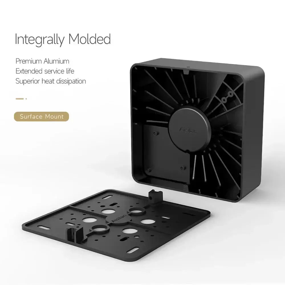 Black integrally molded premium aluminum surface mount fan housing with radial fins for decorbites 12w led ceiling light