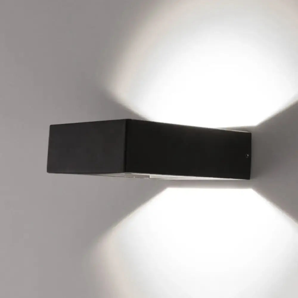 Modern black square led sconce light fixture with sleek design casting focused white light for porch use