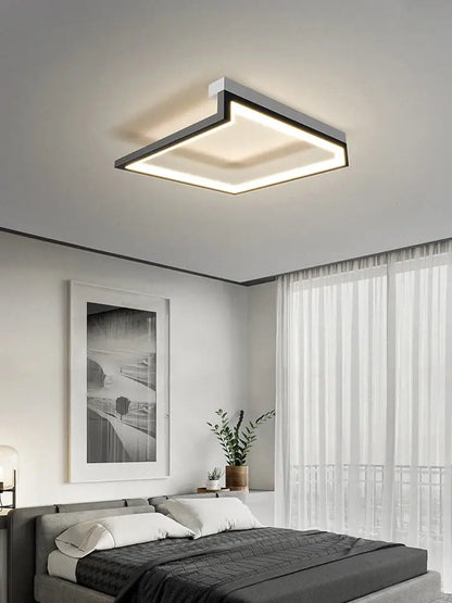 Modern black square led smart chandelier ceiling light with sleek black frame and glowing white led panel for living room decorbites black square