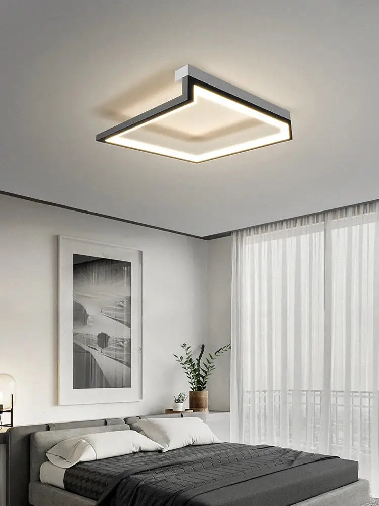 Modern black square led smart chandelier ceiling light with sleek black frame and glowing white led panel for living room decorbites black square
