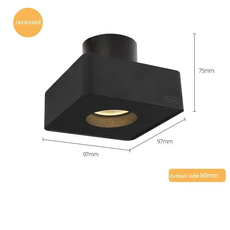 Modern black square led surface mount ceiling light with gold-toned bulb and matte finish housing for bedroom decorbites led surface