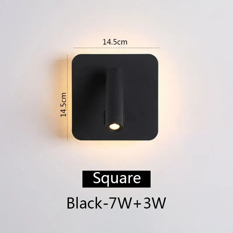 Modern black square led wall lamp with two integrated lights for bedroom reading as a sleek wall lamp design