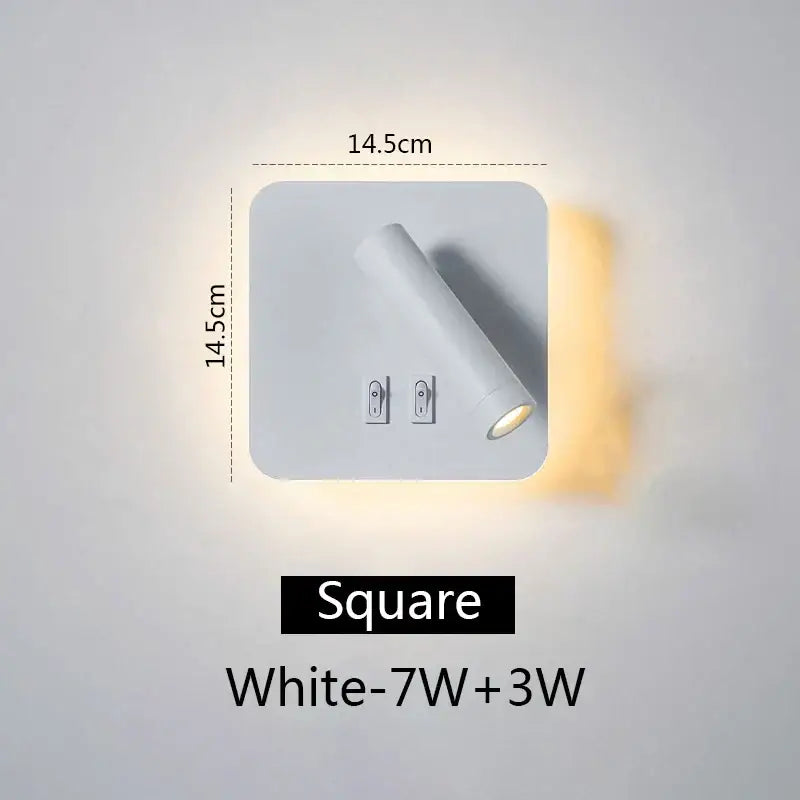 White square wall lamp with cylindrical adjustable head and dual led bulbs modern led wall lamp for bedroom reading
