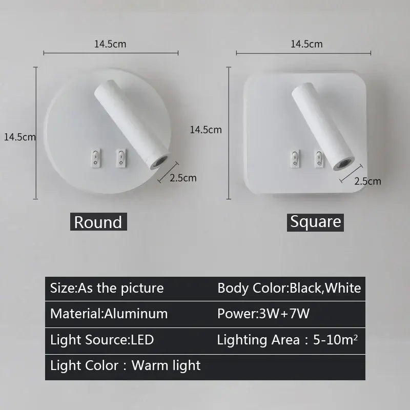 Modern black square led wall lamp and white aluminum round and square led wall sconces with warm light output