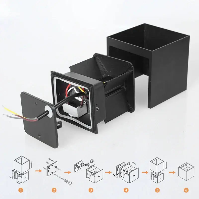Modern black square led wall light with visible internal wiring for bedroom decorbites led wall lighting decor