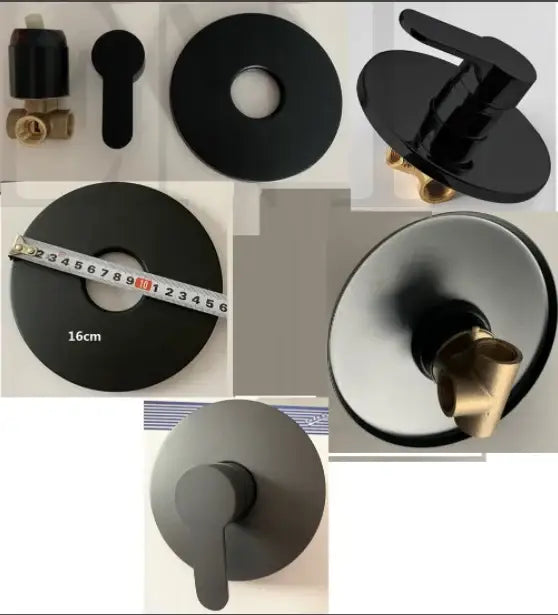 Modern black square wall mounted bathroom hook with black matte shower mixer and brass fittings for mounted bathroom faucet use
