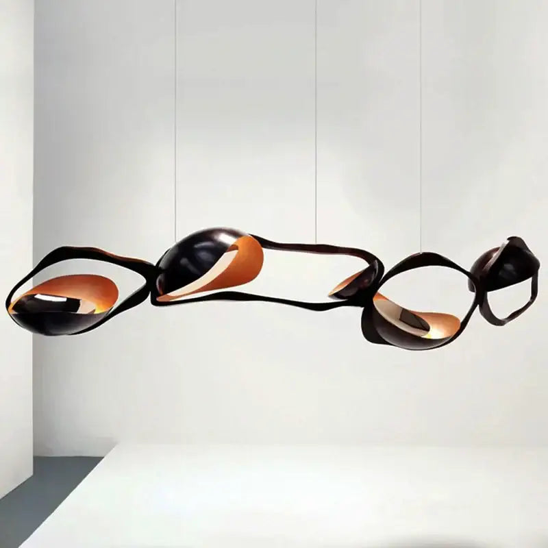 Modern black stainless steel abstract chandelier with copper-toned flowing forms for living room decorbites black stainless decor
