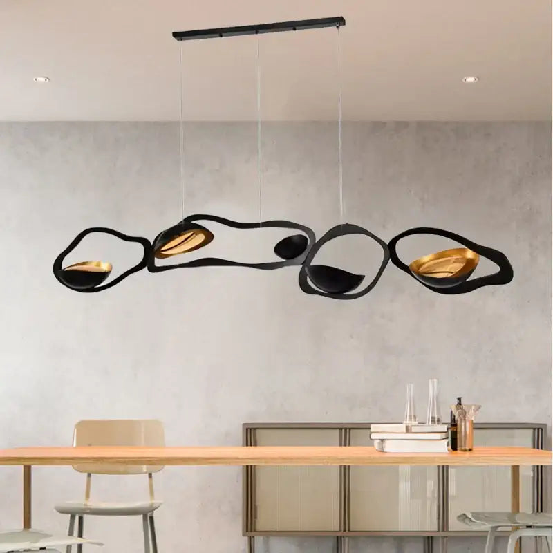 Modern black stainless steel abstract chandelier with gold organic shapes for living room decorbites black stainless style