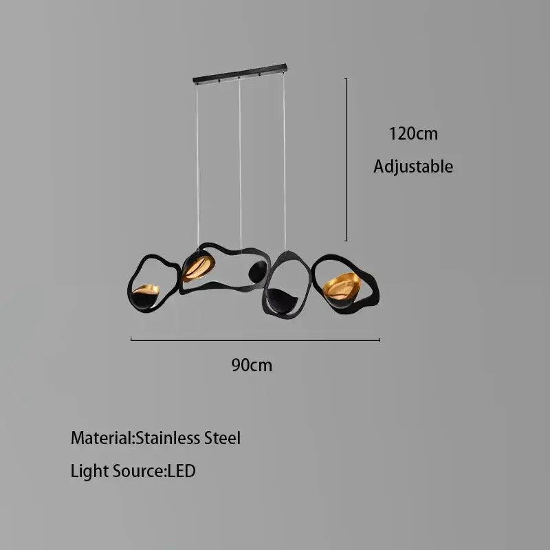 Modern black stainless steel abstract chandelier pendant light fixture with led lighting for living room decorbites black stainless steel