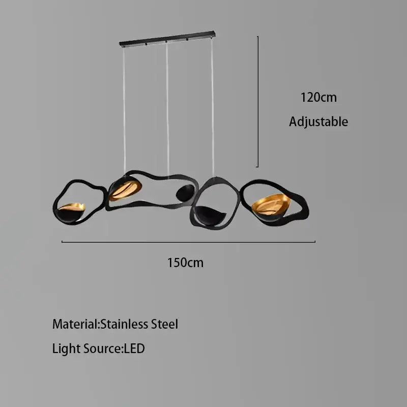 Modern black stainless steel abstract chandelier with gold accents and led lighting for living room decorbites black stainless steel